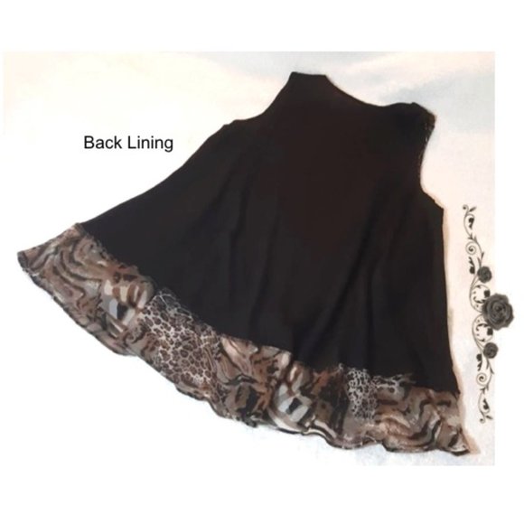 Silky Soft Chiffon Tunic Top Round Neck Brown Black Animal Print Sleeveless, M - Picture 8 of 11